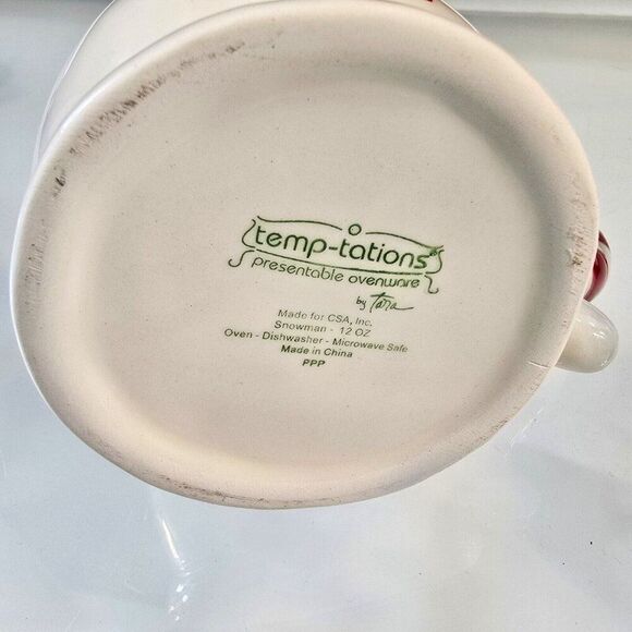 Snowman Mug With Green Hat Lid Temptations Presentable Ovenware By Tara Ceramic - Picture 8 of 8